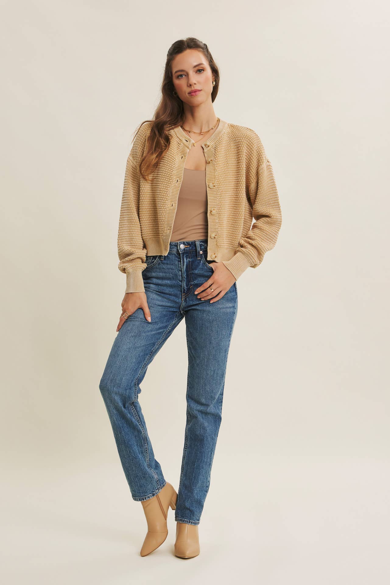 Mineral Washed Cable Knit Cardigan