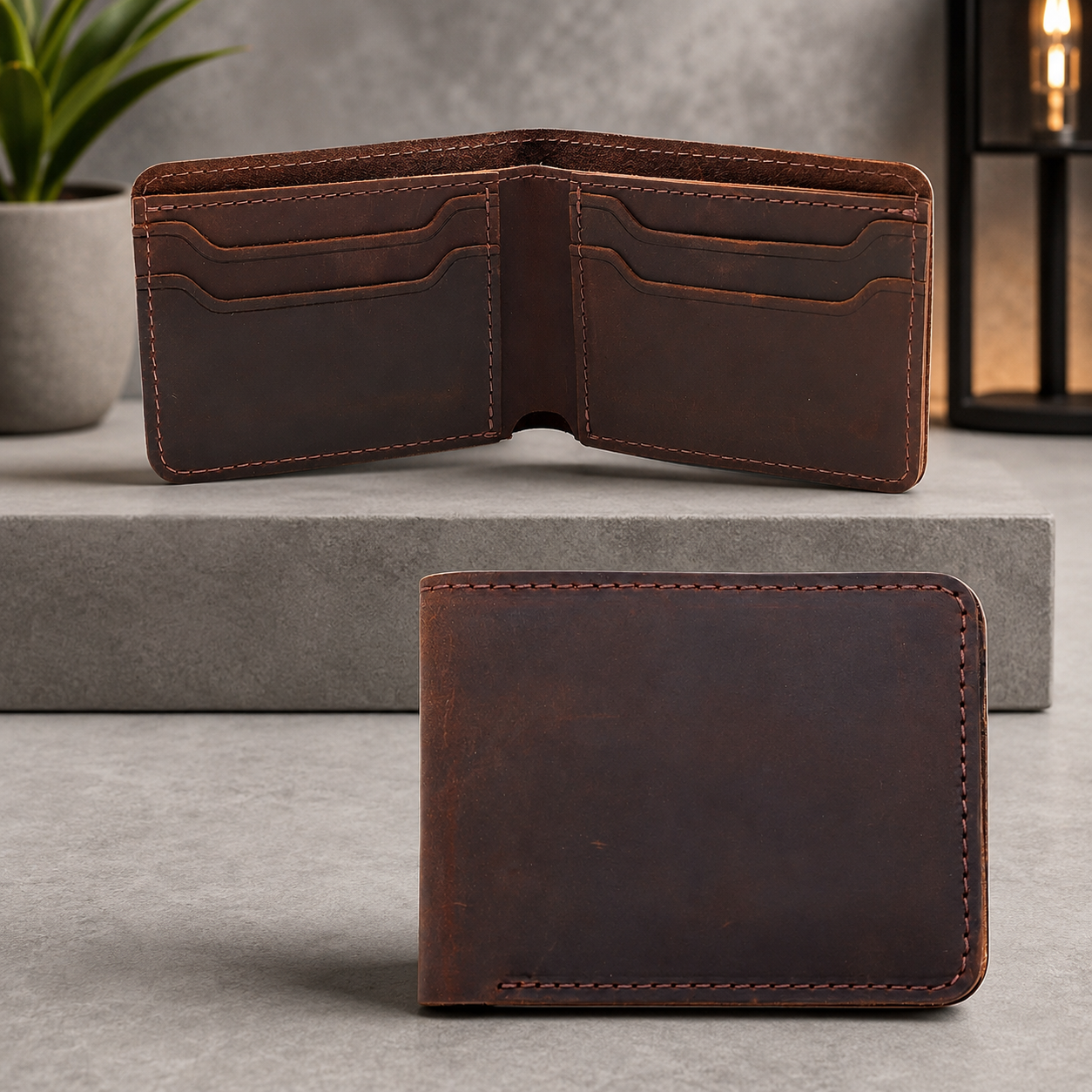 Genuine Leather Bifold Wallet Handmade Wallet for Men Rustic