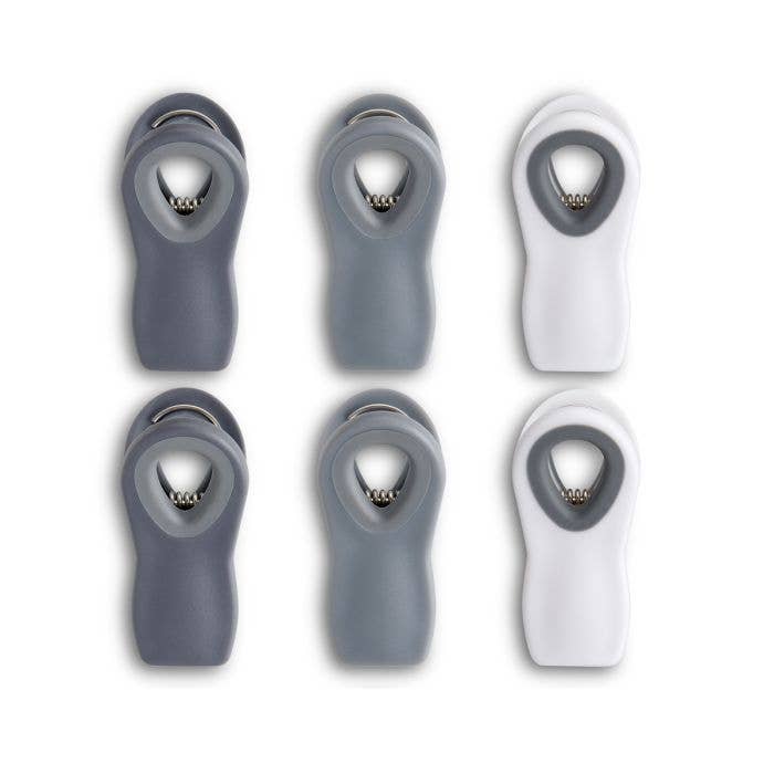 HIC Kitchen Magnetic Clips White, Grey & Charcoal, Set Of 6