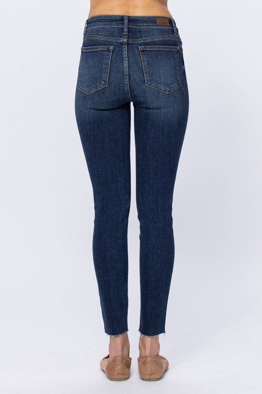 High Rise Button Fly Cut Off Skinny Jean