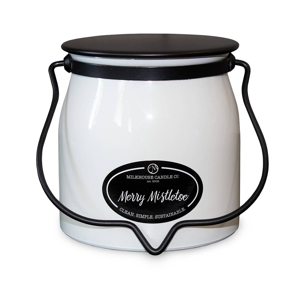 16 oz Butter Jar Soy Candle: Merry Mistletoe, by Milkhouse
