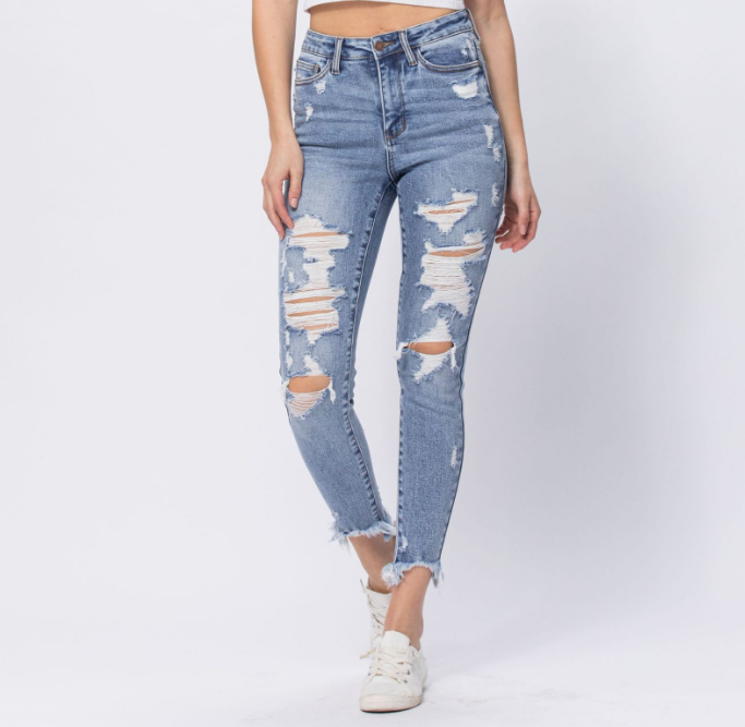 High Rise Shark Hem Judy Blue Skinny