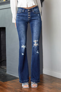 Mid Rise Distressed Flare